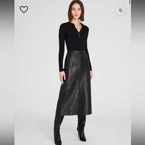 Club Monaco A-Line Leather Midi Skirt